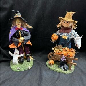 13” Fabric Mache Witch & Scarecrow set in original box